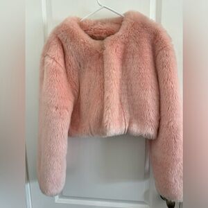 Nasty Gal Baby Pink Faux Fur Cropped Coat Women's Size Small